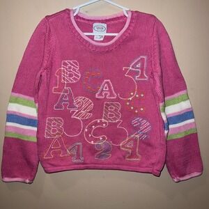 Vintage Talbots Kids Embroidered pullover Sweater Pink Rainbow Preschool Size 6